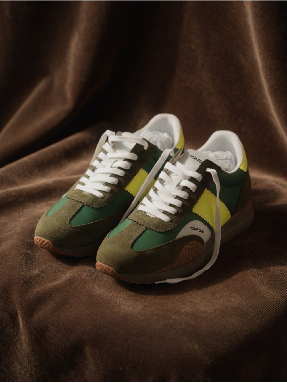 Tom Ford James Green Leather Suede Sneakers Low Top